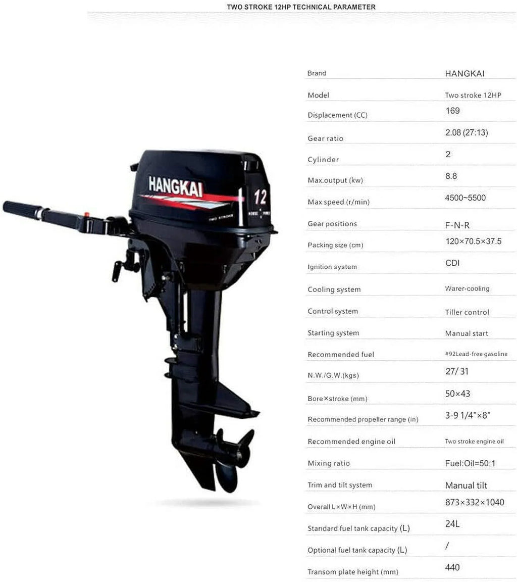 FETCOI 12 HP 2 Stroke Outboard Motor Fishing Boat Engine w/Water Cooling System