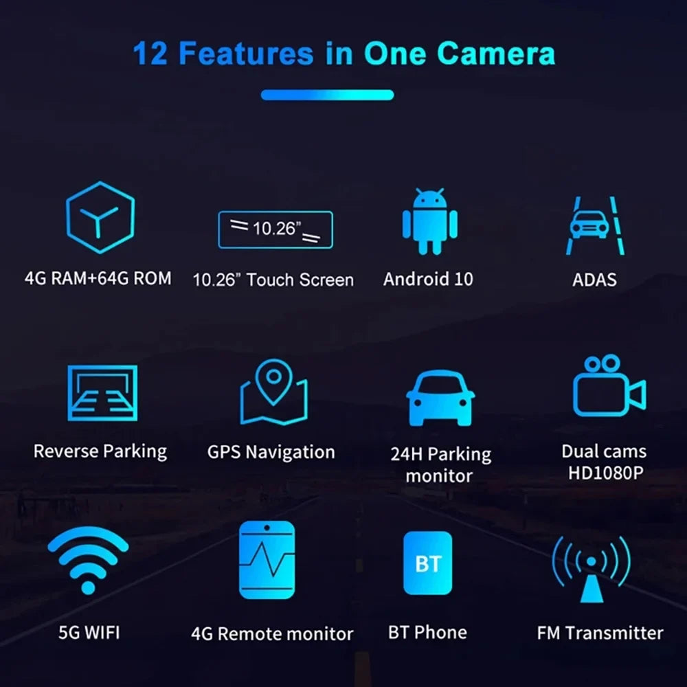 Walmeck 10.26 Inch Dashcam GPS Navigation Dual Camera Car DVR Android 10.0