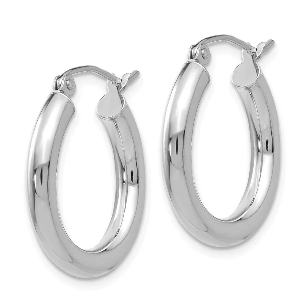 Real 14kt White Gold Polished 3mm Lightweight Tube Hoop Earrings; for Adults and Teens; for Feminine and Men