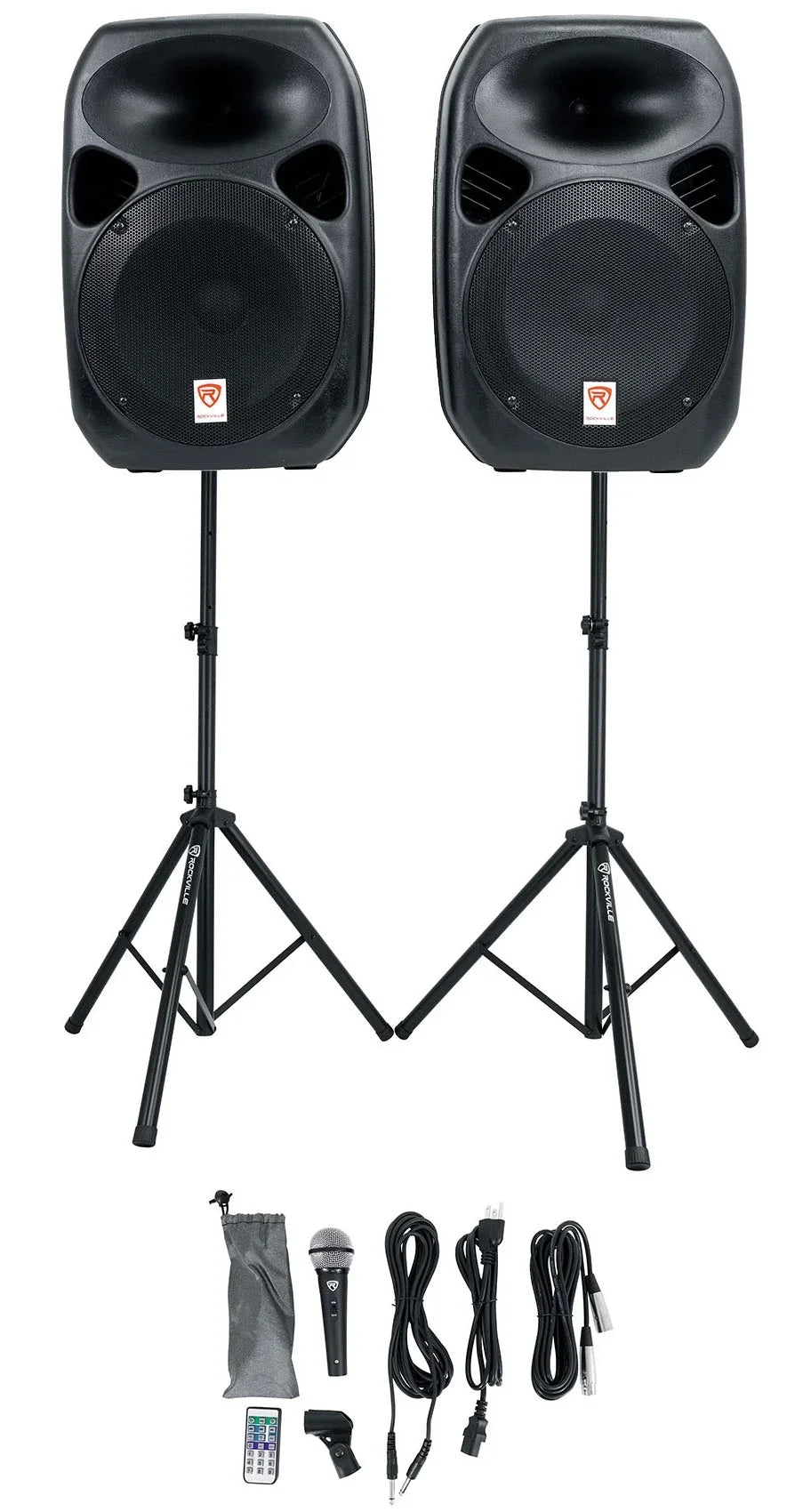 Rockville RPG122K 12" Portable PA System 2 Burgundy Speakers Bluetooth+Mic+Stands