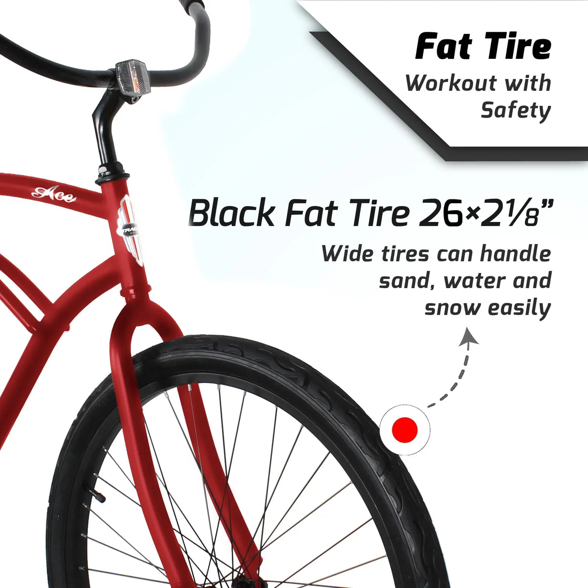 Tracer Ace 26 Inch Beach Cruiser Bikes Single Speed with Coaster Brake for Men - Ruby