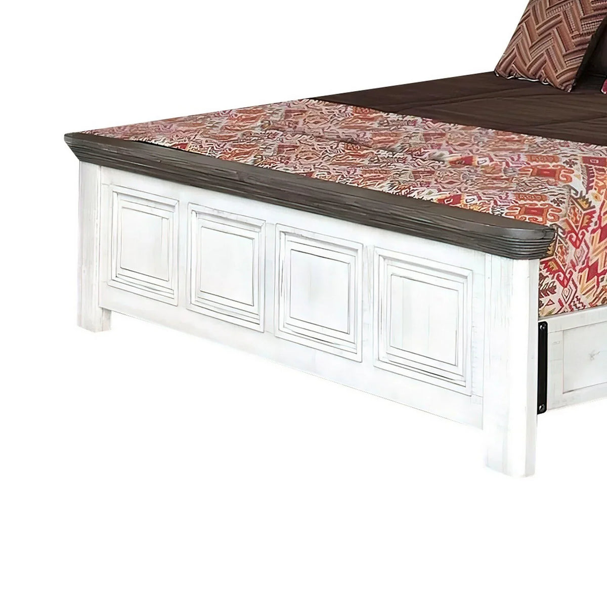 Benjara Feyi Queen Proportion Bed, Clean Rustic Headboard and Footboard, White, Gray