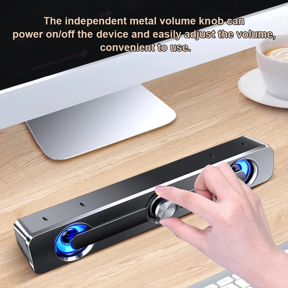 Andoer V 111 Computer Speaker USB Scarlet Powerful Bar Stereo Subwoofer Bass Speaker Blue LED Light, All match Decoration