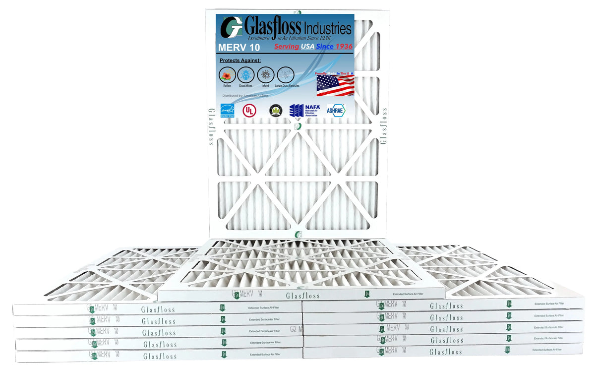 Glasfloss 20x23x1 - MERV 10 -Qty:12 - Furnace Air Filter - Made in USA (Actual Fit 19.5 x 22.5x7/8 inch)