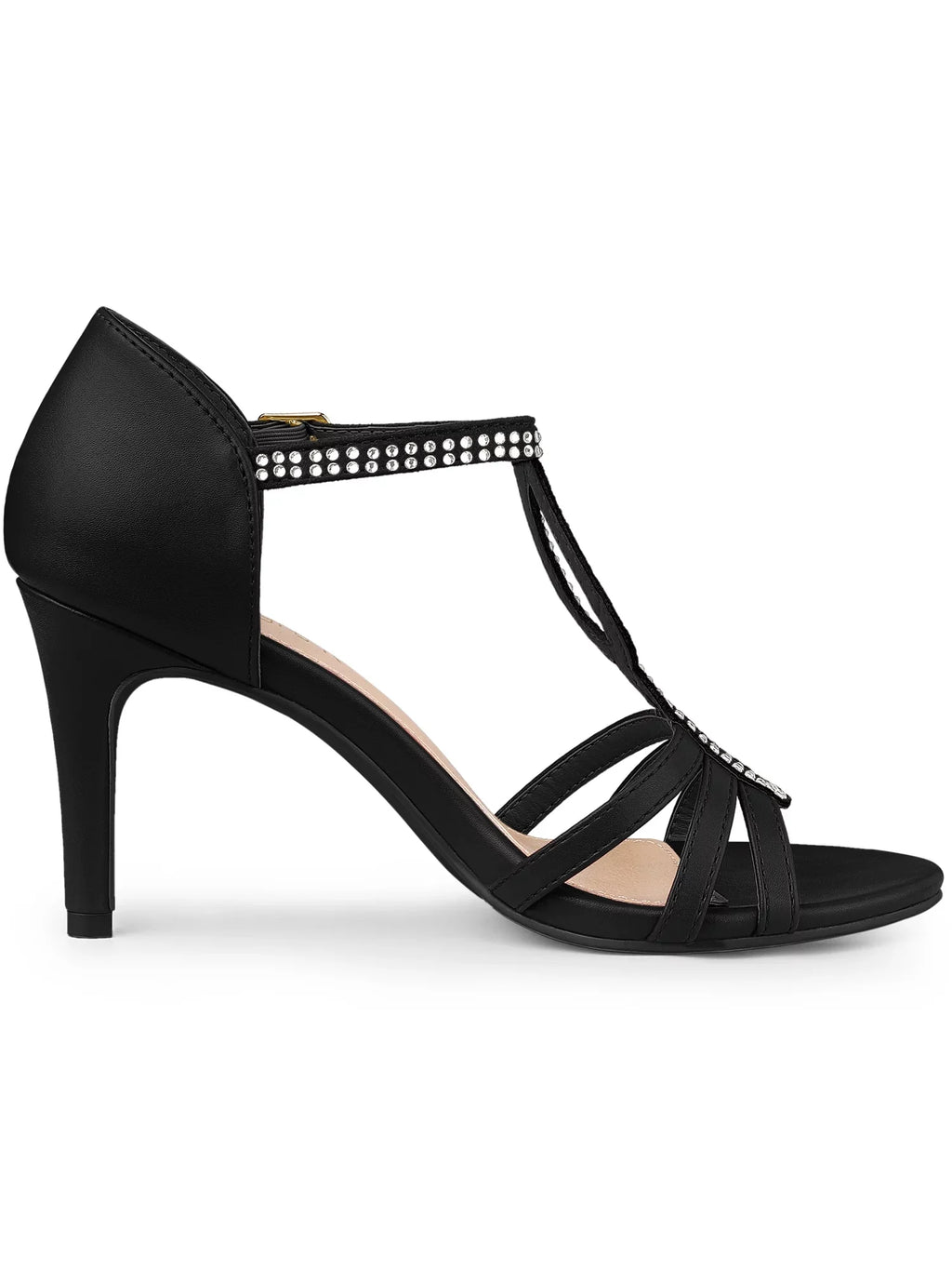 Allegra K Female Rhinestone Ankle Strap Open Toe Stiletto Heels Sandals