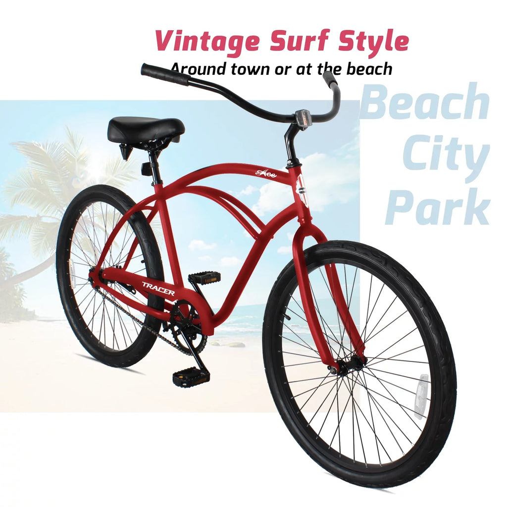 Tracer Ace 26 Inch Beach Cruiser Bikes Single Speed with Coaster Brake for Men - Ruby