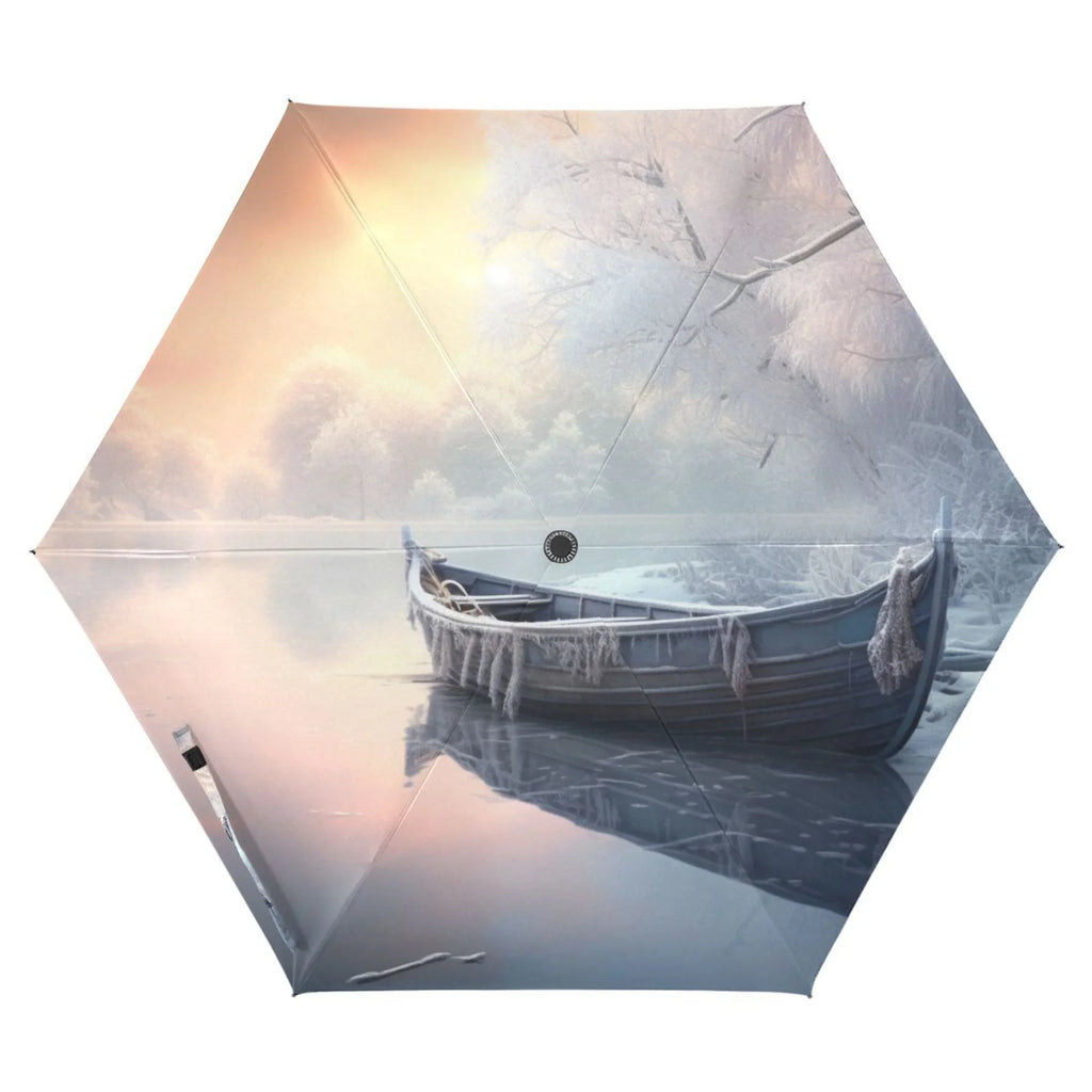 Winter Snow with Boat Compact Folding Umbrella for Rain Windproof Travel Umbrella UPF 50+ Lightweight Packable Arc Measurement