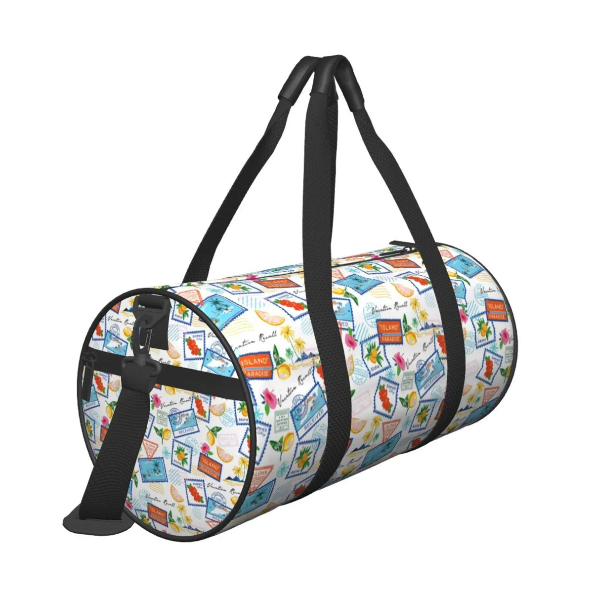 Coaee Summer Stamp Large Capacity Travel Luggage Bag Cylinder Gym Bag Waterproof Sports Bag with Pocket and Compartment
