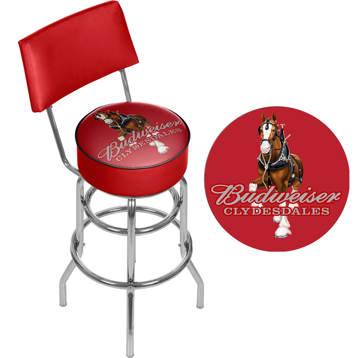Budweiser Swivel Bar Stool with Back - Clydesdale Ruby