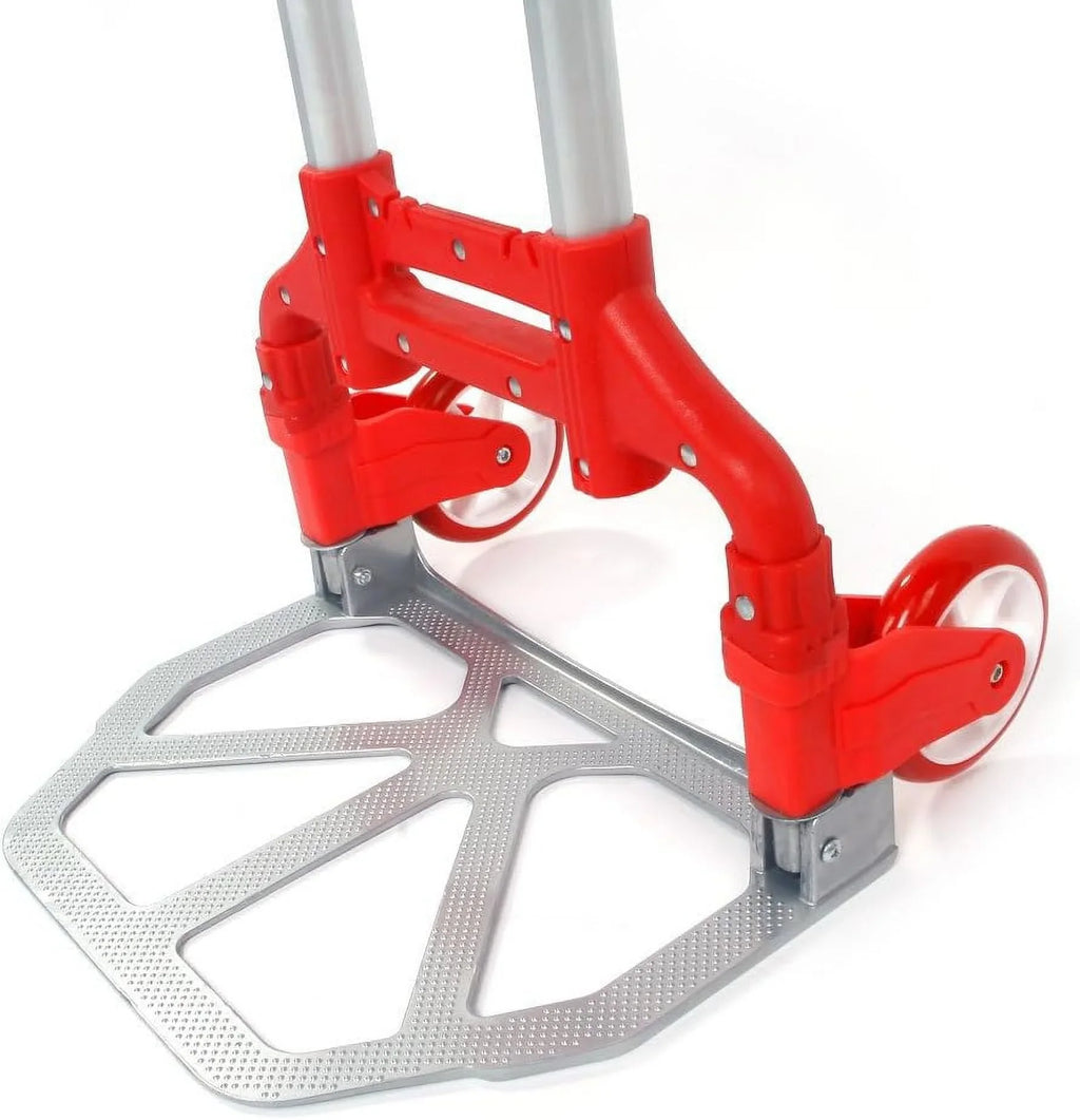 Aluminium Portable Folding Collapsible Push Truck,Hand Trolley Luggage Hand Cart and Dolly 165.35 lbs (75kg) for Home, Auto, Office,Travel Use Ruby