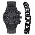 Big Bling Watch Ruby by Hip Hop - Mens Iced Out Timepiece - Faux Chrono Eyes - Diamond Rhinestones on Blast w/Miami Cuban Bracelet - Black Metal Cuban