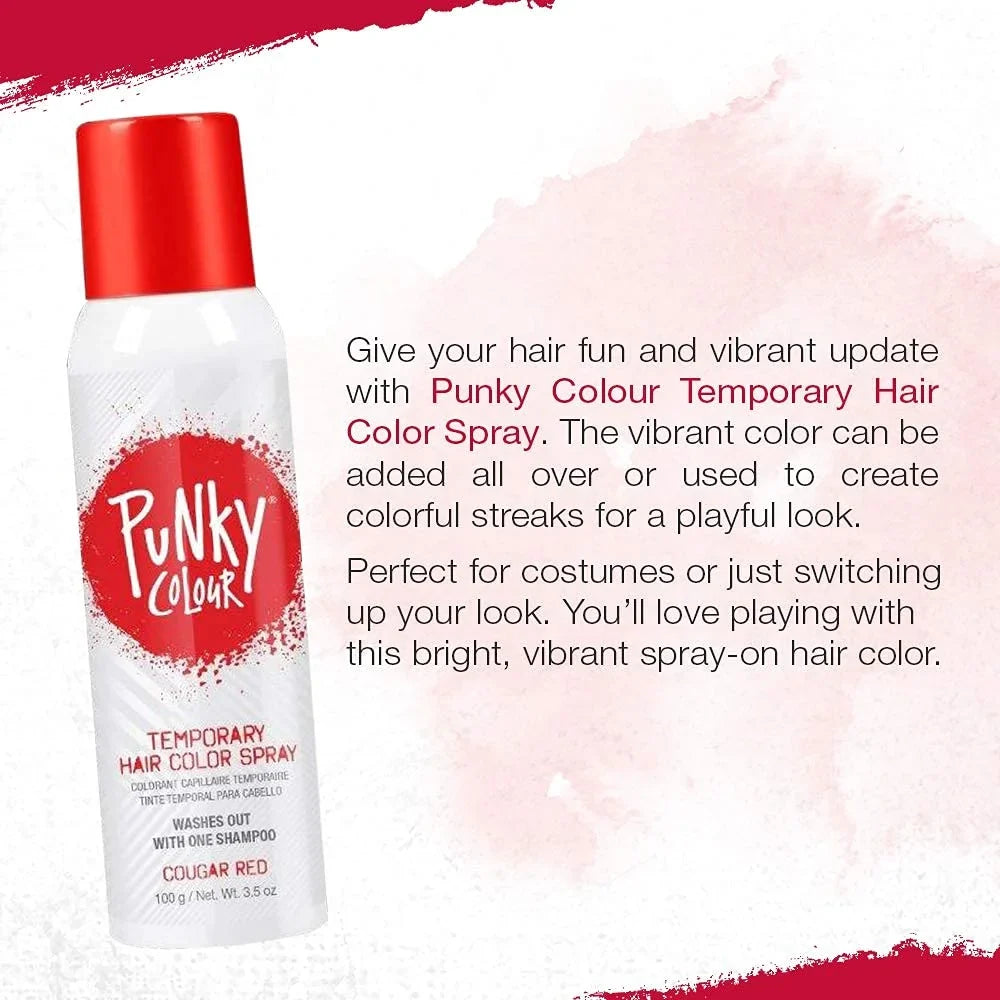 Punky Temporary Hair Color Spray, Cougar Burgundy Non-Damaging Spray-On Hair Dye Instant Vivid Hair Color, 3.5 oz, 1-Pack
