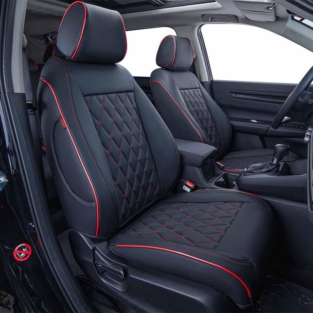 EKR Custom Fit HRV Car Seat Covers for Honda HRV Sport,EX,EXL,Touring 2019 2020 2021 2022 - Full Set Leatherette(Black with Burgundy Piping)