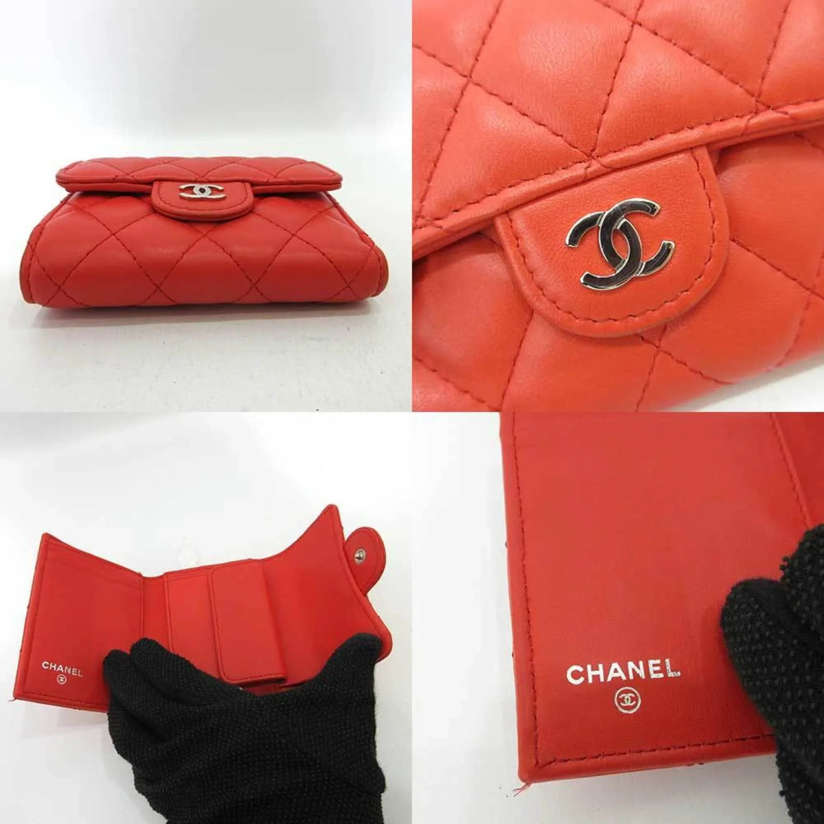 Pre-Owned Chanel Wallet Small Orange Burgundy Series Silver Metal Fittings Mini Trifold Matelasse Ladies Lambskin CHANEL (Good)