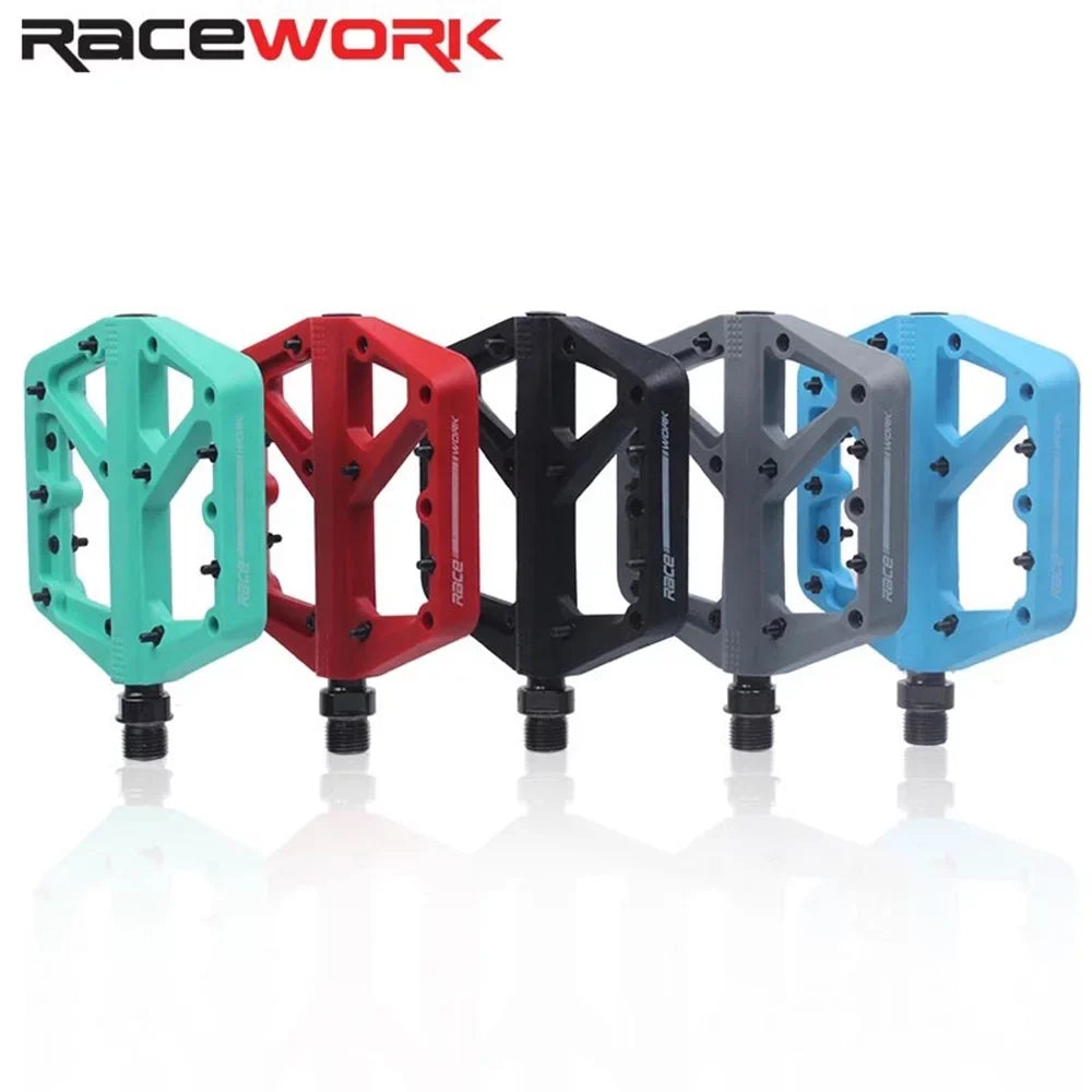 RACEWORK Mountain Bike Pedal Nylon Fiber Ultra-light Sealed Bearings DH XC AM Off-road Lightweight Antislip Extra Large