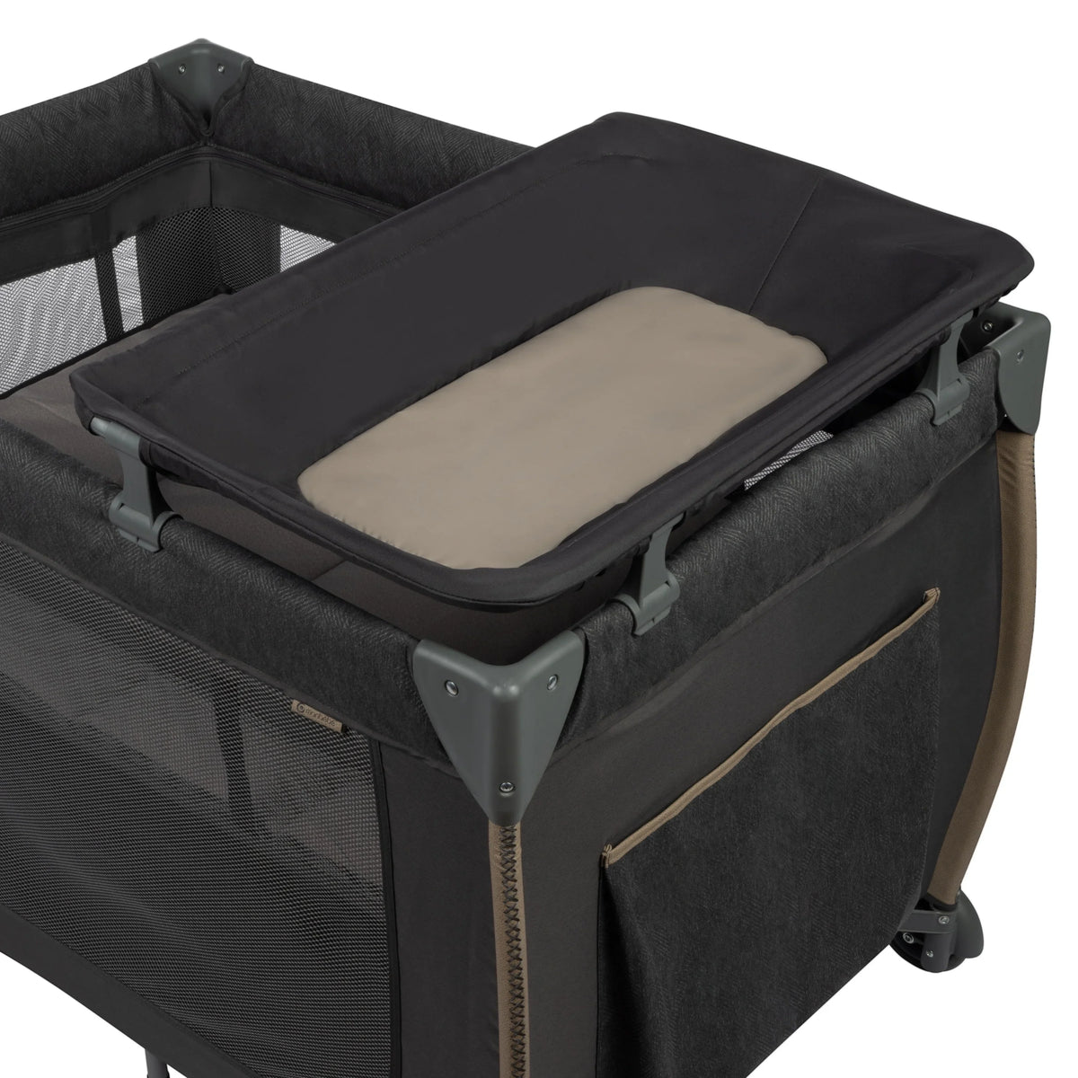 Monbebe Play Yard with Full Dimensions Rocking Bassinet, Castle Point