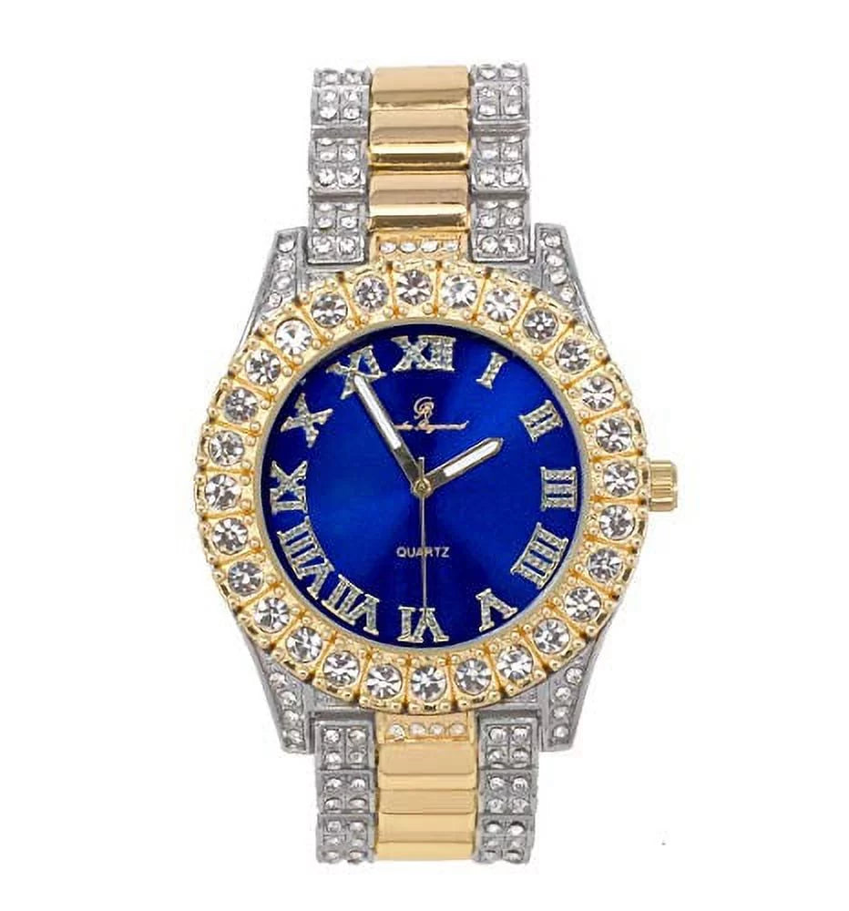 Mens Silver Big Rocks with Roman Numerals Fully Iced Out Colorful Dial Watch - ST10327 RN Single (ST10328TT Blood Ruby