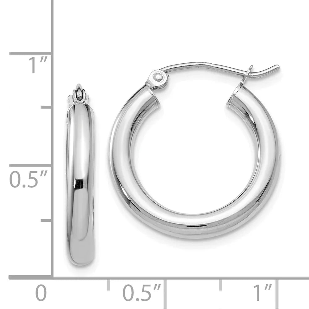 Real 14kt White Gold Polished 3mm Lightweight Tube Hoop Earrings; for Adults and Teens; for Feminine and Men