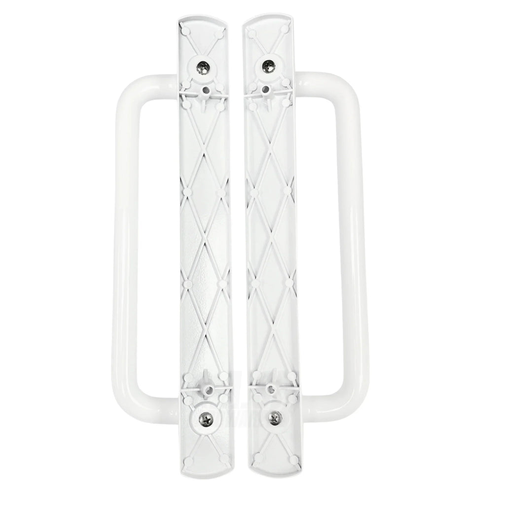 PGT 5400 Sliding Door Handle Set with Mortise Lock and Keys | White Handle Replacement for Patio Glass Door Repair 7-15/16 hole spacing 12.5 Faceplate Handle | (DH-489-WKA)