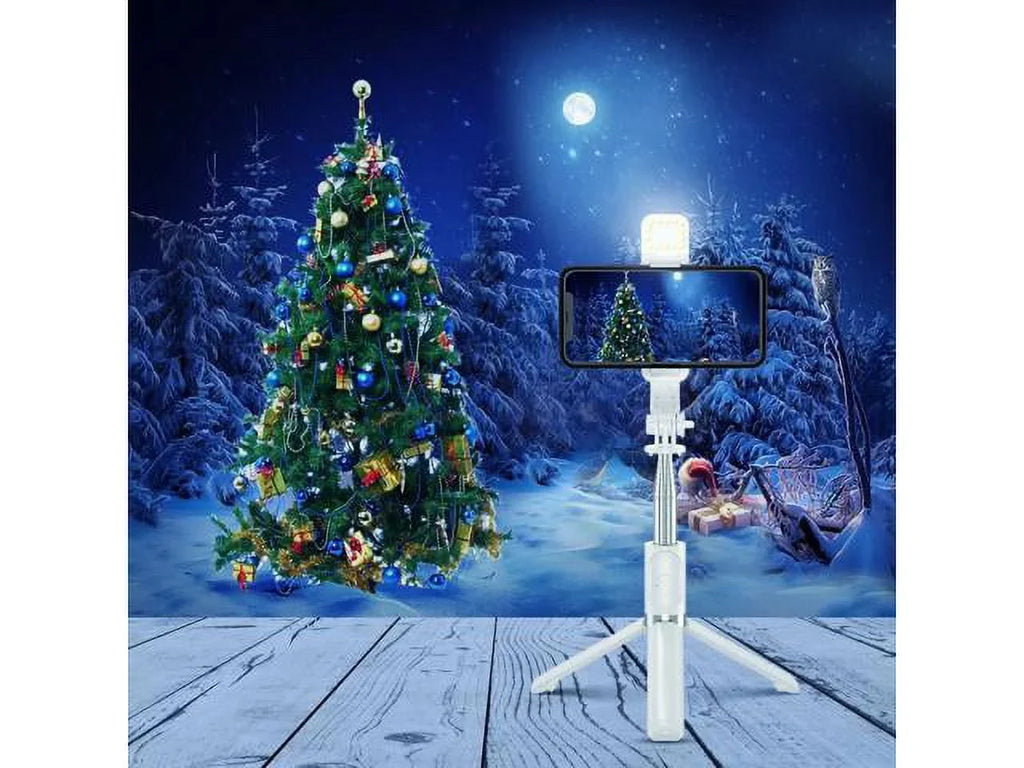 Selfie Stick Tripod with Remote, Extendable Cell Phone Tripods with LED Ring Light, Remote Compatible with iPhone and Android (White, Model Q02s)