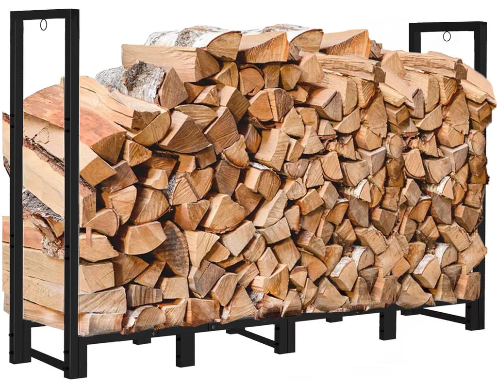 Koutemie 8Ft Outdoor Firewood Rack Holder for Fireplace Wood Storage, Adjustable Fire Log Stacker Stand, Black