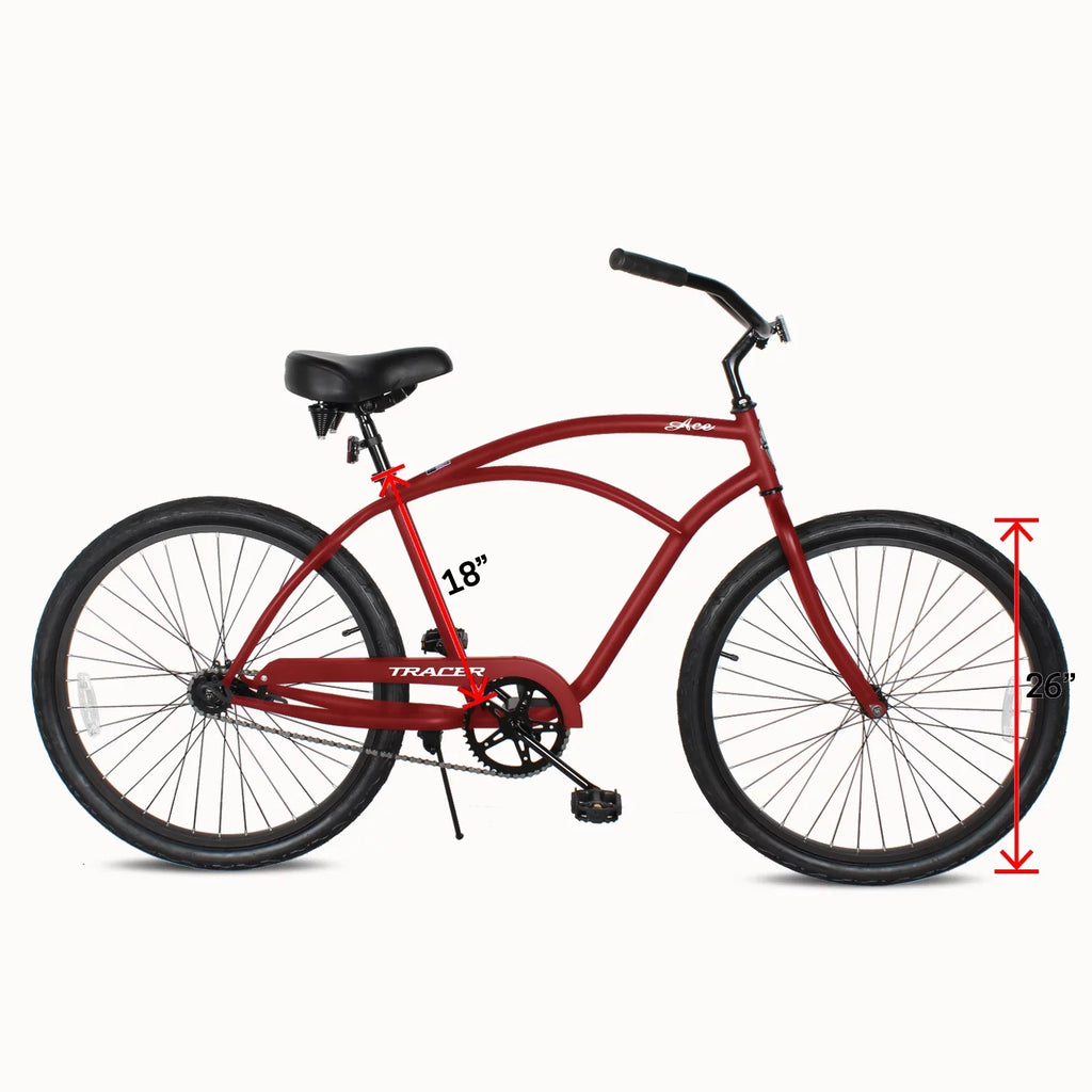 Tracer Ace 26 Inch Beach Cruiser Bikes Single Speed with Coaster Brake for Men - Ruby