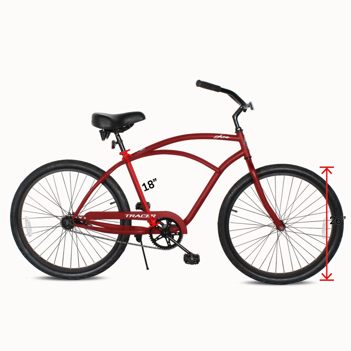 Tracer Ace 26 Inch Beach Cruiser Bikes Single Speed with Coaster Brake for Men - Ruby