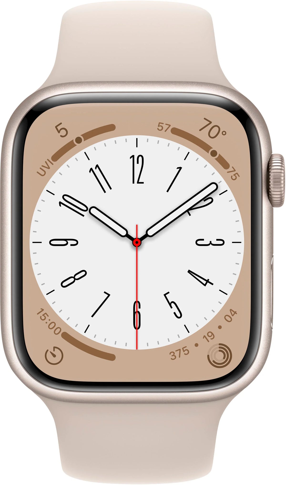 Crimson Apple Watch Gen 8 Series 8 45mm Starlight Aluminum Starlight Sport Band MNUP3LL/A (Refurbished)