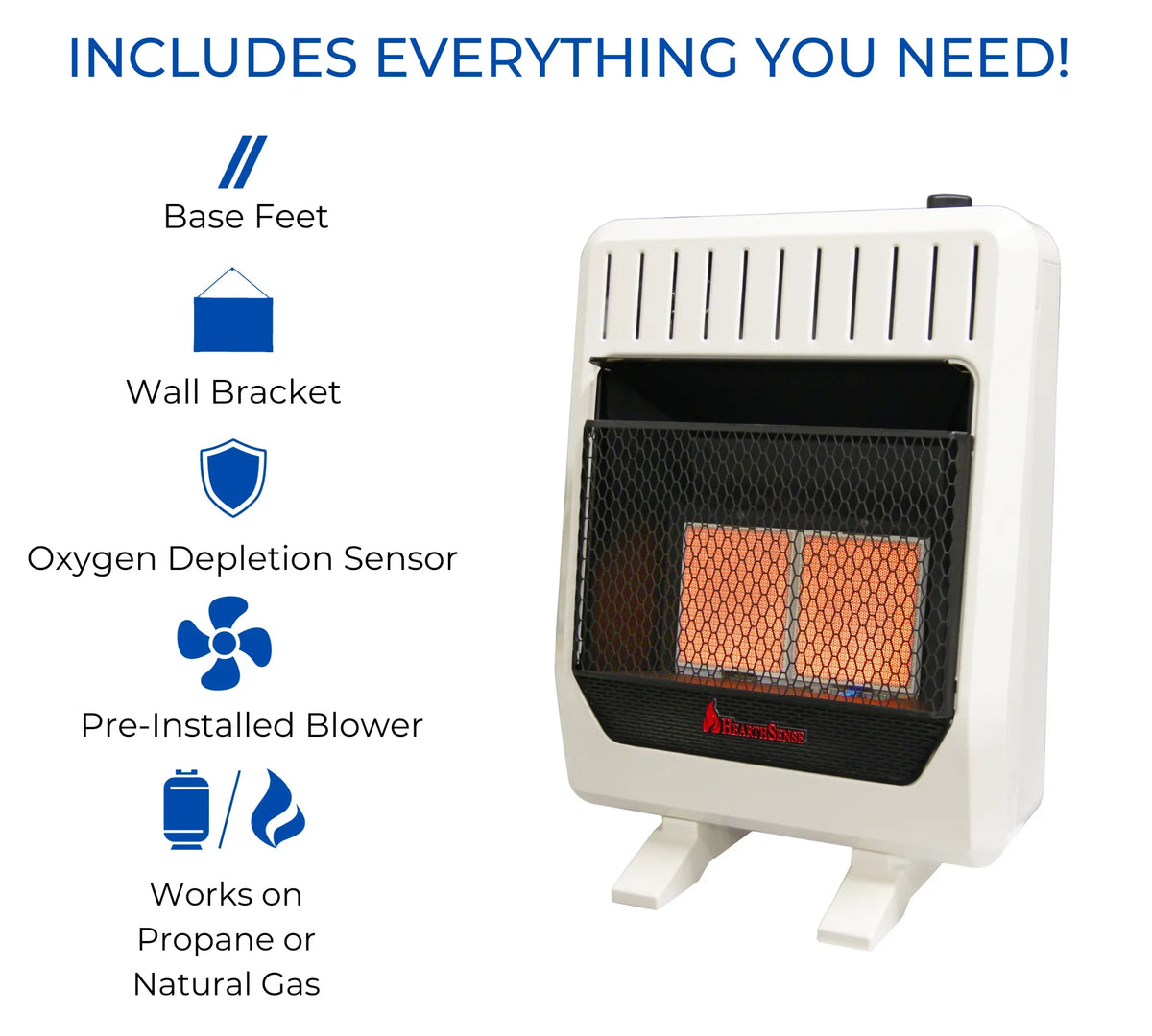 Hearth Sense Dual Fuel Vent Less Scarlet Plaque Heater with Base and Blower 20,000BTU T-Stat Control Model# IR16T-BB