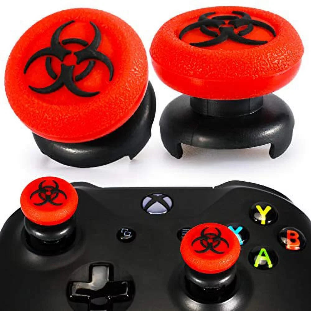 Playrealm FPS Thumbstick Extender & 3D Texture Rubber Silicone Grip Cover 2 Sets for Xbox Series X/S & Xbox One Controller(BioH Ruby
