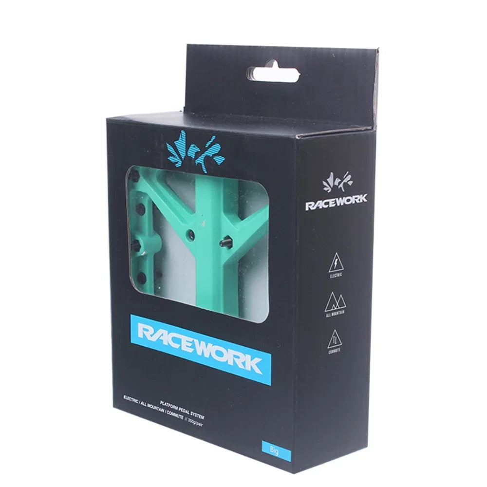 RACEWORK Mountain Bike Pedal Nylon Fiber Ultra-light Sealed Bearings DH XC AM Off-road Lightweight Antislip Extra Large