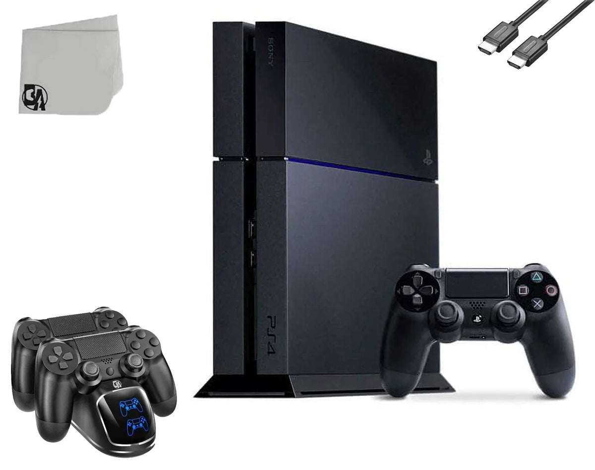 Sony PlayStation 4 500GB Gaming Console Black with Charging Dock HDMI Cable Bolt Axtion Like New