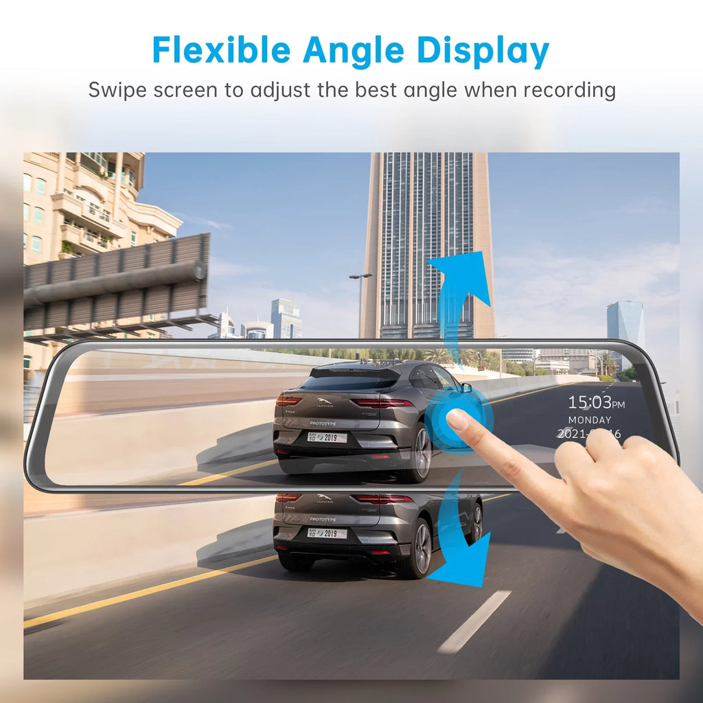 2.5K 12 Inch Mirror Dash Cam GPS Rear View Mirror Camera, Touch Screen Dual Dash Cam Front and Rear with Waterproof Backup Camera Parking Assistance, Night Vision, Loop Recording