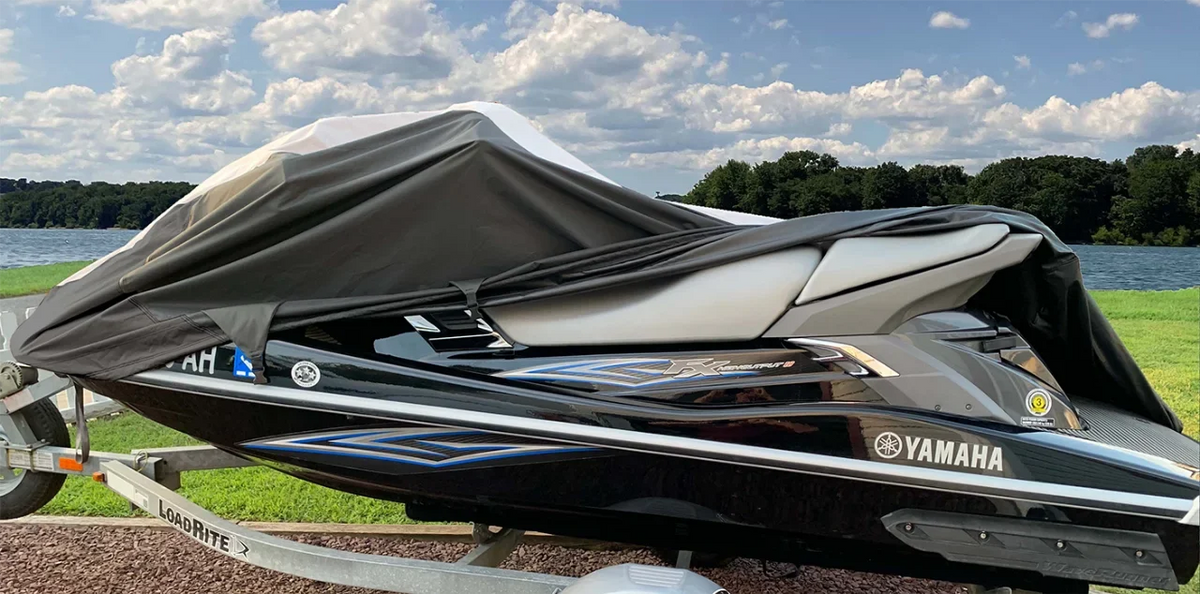 SUPER HEAVY-DUTY PWC JetSki Cover Compatible for Polaris SLX SLH Pro 1200 785 1995-2001 Jet Ski Trailerable Cover Black/Grey 1-2 Seater