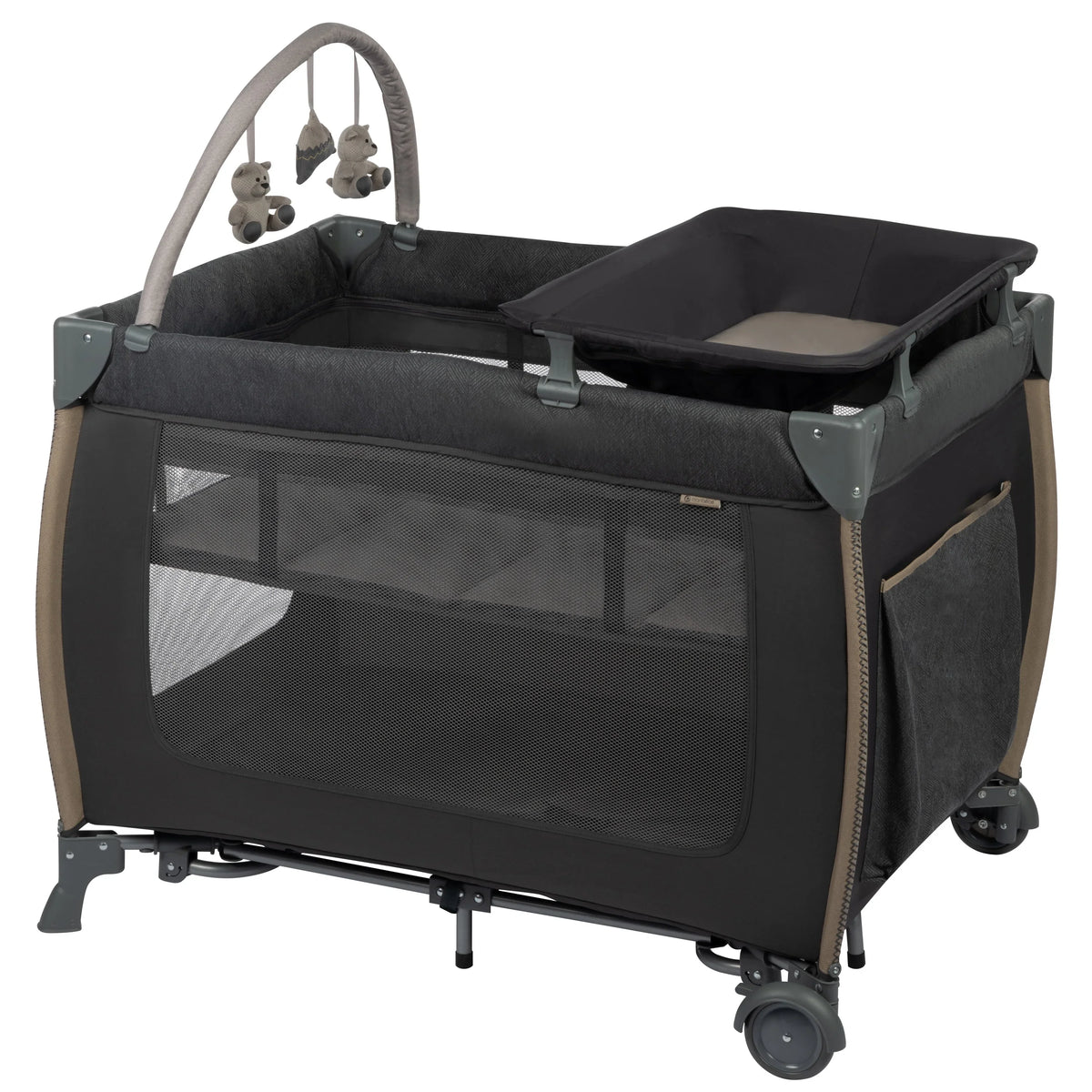 Monbebe Play Yard with Full Dimensions Rocking Bassinet, Castle Point