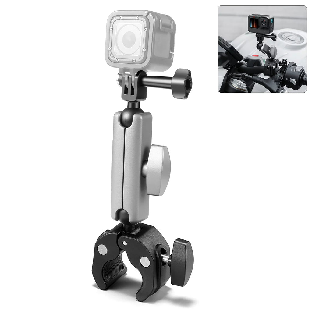 PULUZ PU867B Clamp Mount, Aluminum Alloy Handlebar Adapter, Dual Rotatable Ball Head, AKASO DJI Hero 11/10/9/8 Compatible