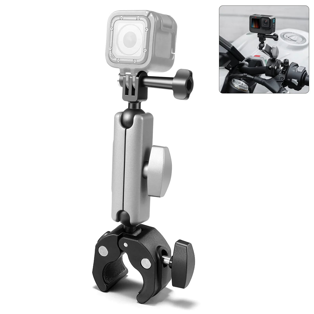 PULUZ PU867B Clamp Mount, Aluminum Alloy Handlebar Adapter, Dual Rotatable Ball Head, AKASO DJI Hero 11/10/9/8 Compatible