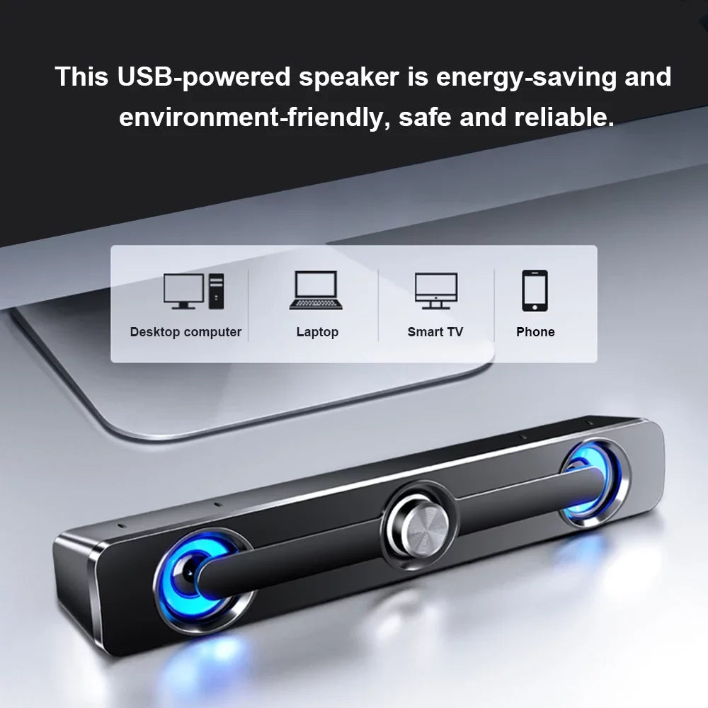 Andoer V 111 Computer Speaker USB Scarlet Powerful Bar Stereo Subwoofer Bass Speaker Blue LED Light, All match Decoration