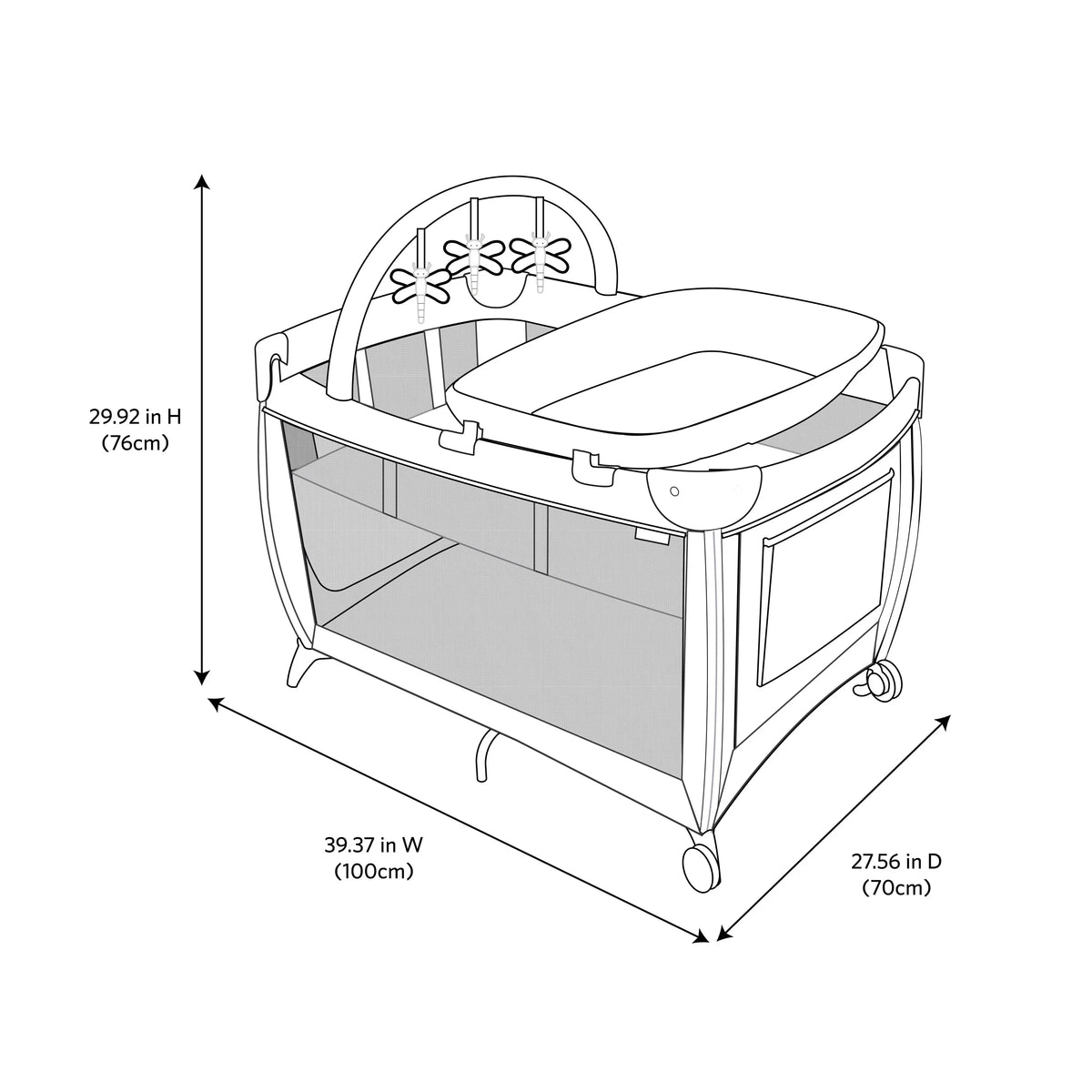 Monbebe Play Yard with Full Dimensions Rocking Bassinet, Castle Point