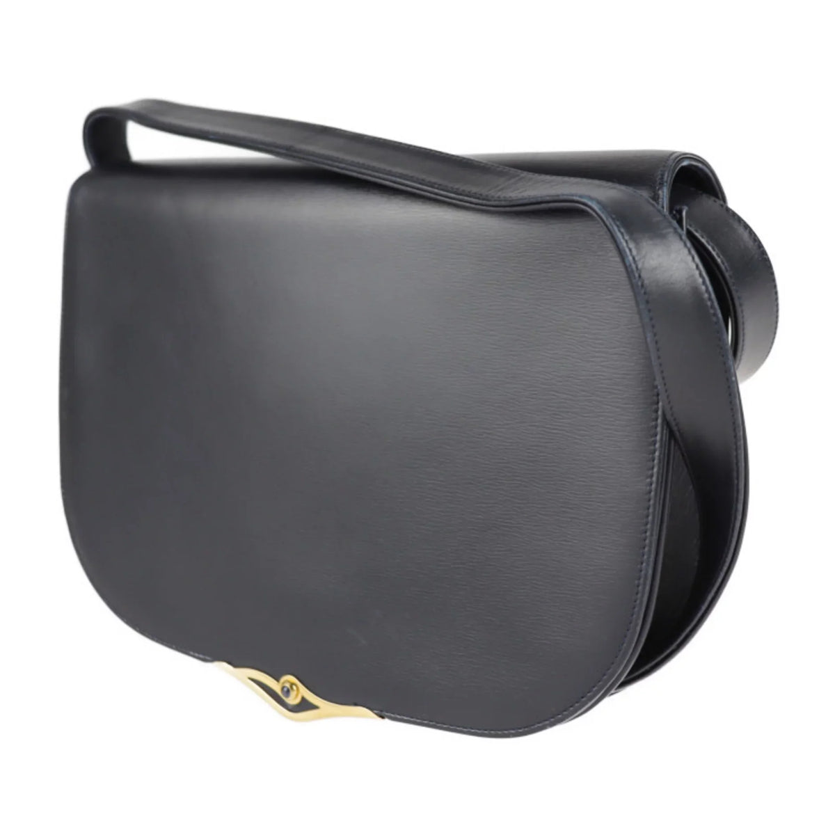 Pre-Owned CARTIER Cartier sapphire line shoulder bag calf leather dark navy 2WAY clutch (Good)