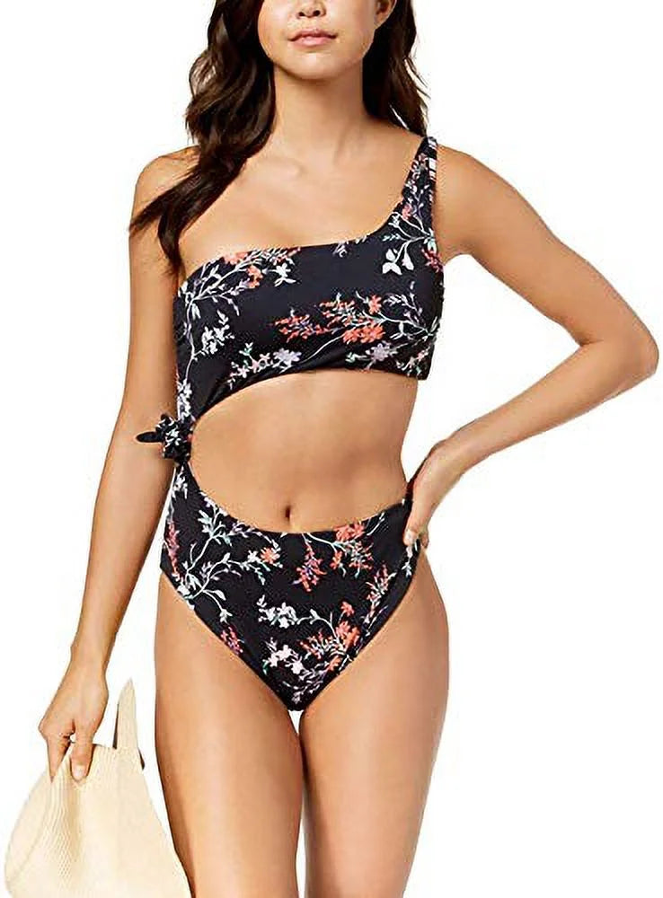 Bar Iii Black Multi Reversible One-Shoulder Cutout One-Piece Swimsuit XL