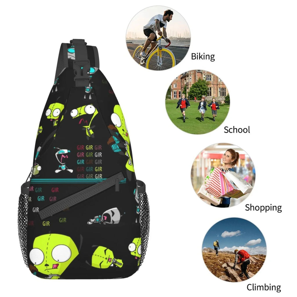 Invader Zim Show Planet Sling Bag Crossbody Backpack Chest Bags Diagonally Travel Daypack For Girls Men Adults Teen