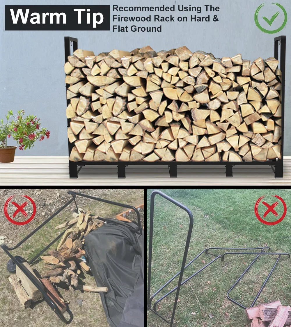 Koutemie 8Ft Outdoor Firewood Rack Holder for Fireplace Wood Storage, Adjustable Fire Log Stacker Stand, Black