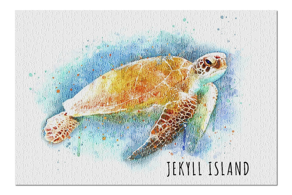 Jekyll Island, Georgia, Sea Turtle, Watercolor (19x27 inches, Premium 500 Piece Jigsaw Puzzle for Adults and Family, Made in USA)