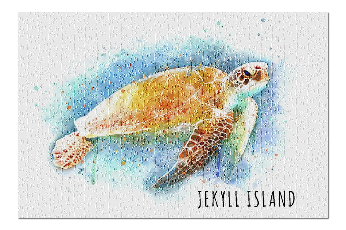 Jekyll Island, Georgia, Sea Turtle, Watercolor (19x27 inches, Premium 500 Piece Jigsaw Puzzle for Adults and Family, Made in USA)