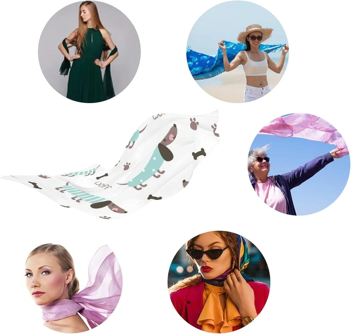 Hyjoy Dachshunds And Bones Long Silk Neck Scarf Lightweight Shawl Wrap Scarves for Female Girls