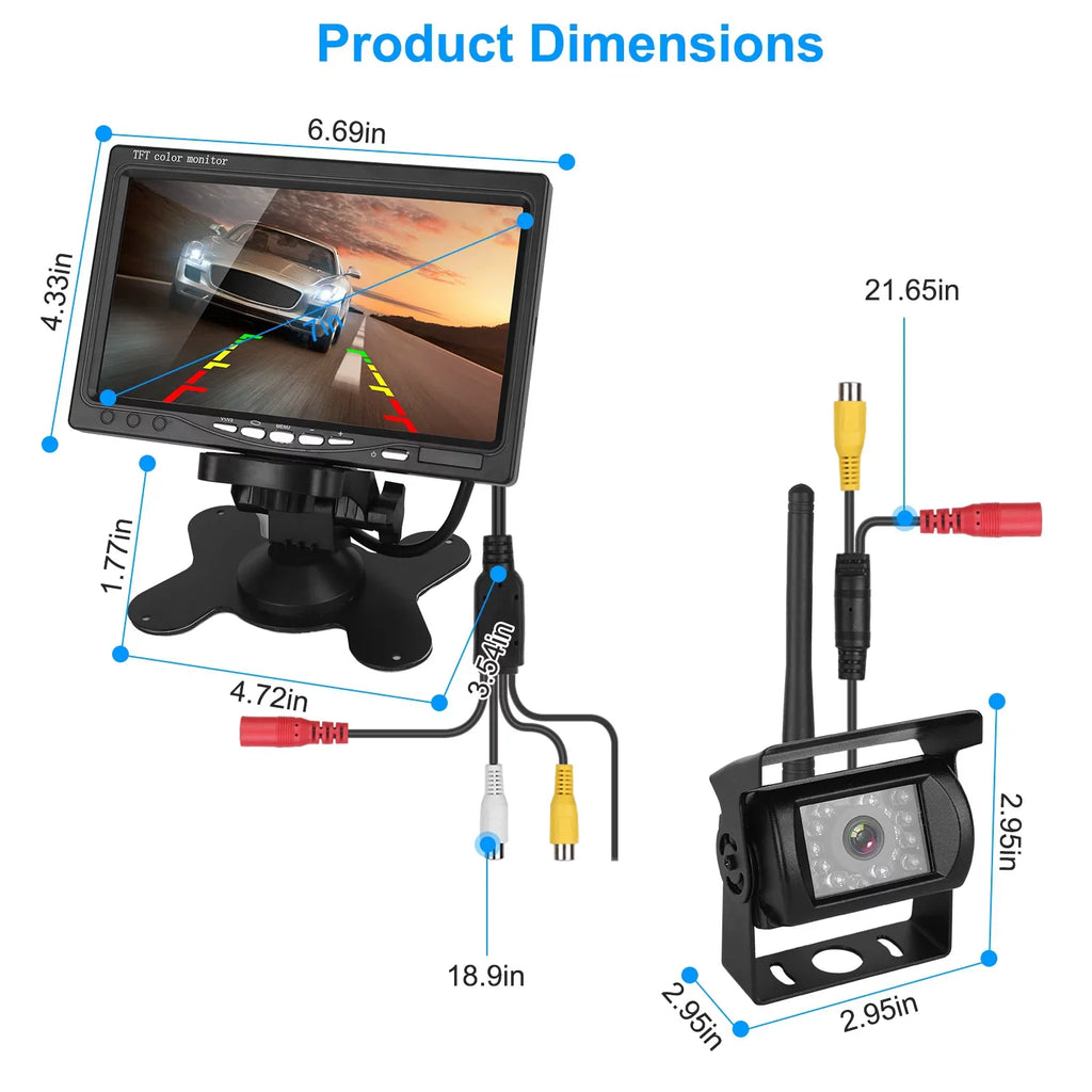 iMounTEK Wireless Backup Camera System Vehicle Rear View Monitor Kit IP67 Waterproof Car Parking Reverse System with 7In Screen Night Vision 2.4G Stable Signal for Car Trunk Van SUV