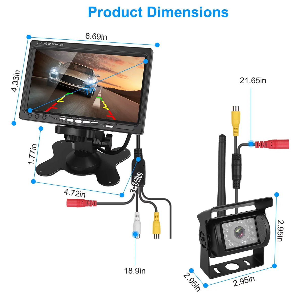 iMounTEK Wireless Backup Camera System Vehicle Rear View Monitor Kit IP67 Waterproof Car Parking Reverse System with 7In Screen Night Vision 2.4G Stable Signal for Car Trunk Van SUV