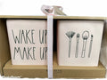 Rae Dunn Ivory Ceramic WAKE UP MAKE UP in LL lettering Vanity Brush organization
