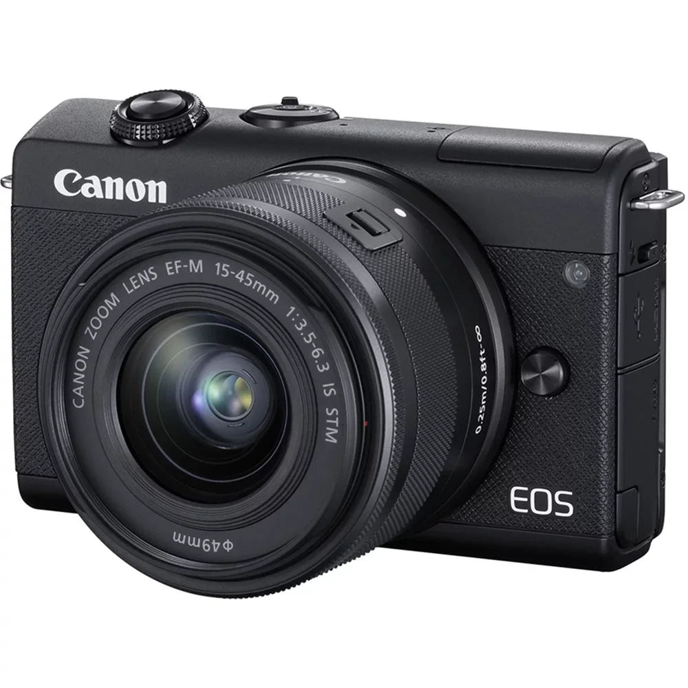 Crimson Canon EOS M200 Mirrorless Digital Camera with 15-45mm Lens (Black) (3699C009) + 64GB Memory Card + Case + Card Reader + Flex Tripod + Hand Strap + Cap Keeper + Memory Wallet + Cleaning Kit (Refurbished)